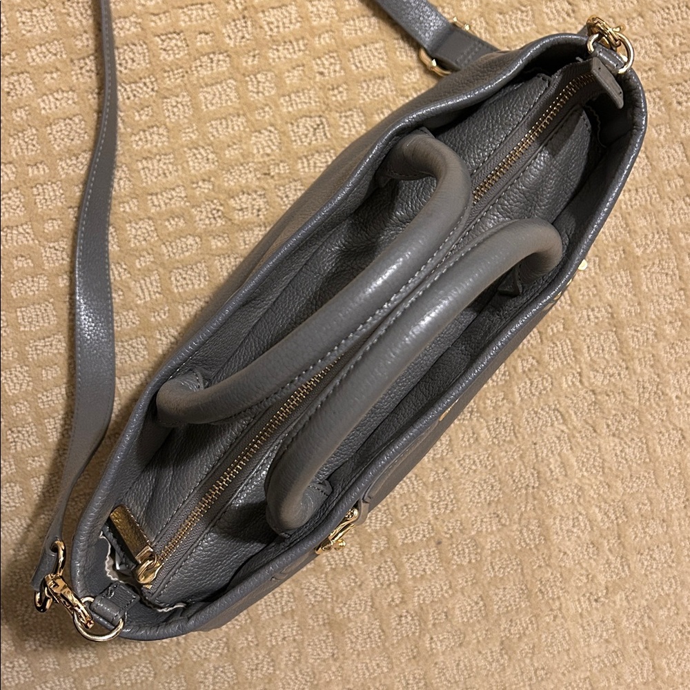 Tory Burch Gray Pebbled Leather Horsebit 2 Way Crossbody Hand Bag - Picture 8 of 13